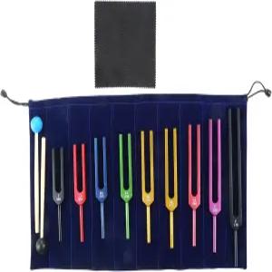 다채로운 튜닝 포크 세트 진동 명상과 스트레스 해소를 위한 9가지 솔페지오 포크(174 285 396 417 528 639