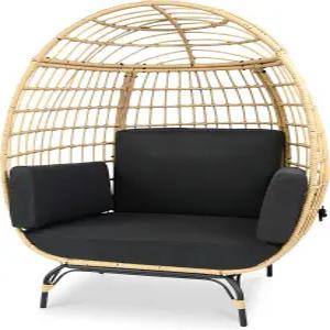 쿠션이 있는 세렌라이프 위커 라탄 체어 스틸 프레임과 세탁 가능한 베개가 실내 야외 직조 질감 현관 데크