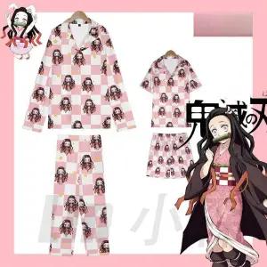 귀멸의 칼날 홈웨어 파자마 긴팔 어린이 순면 여름 파티 실내복 카마도 네즈코