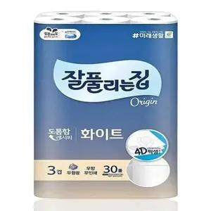 잘풀리는집 3겹 화장지 화이트30롤x1팩 두루마리휴지 x3SET(SH) (466114...
