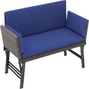 조절 가능한 팔걸이가 있는 탱쿨라 야외 컨버터블 소파 데이베드 두꺼운 쿠션이 PE 라탄 파티오 가구 현관