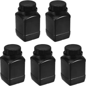 uxcell 플라스틱 랩 화학 시약 병 250ml/8.45온스 와이드 마우스 밀봉 액체/고체 저장 검은색 5개