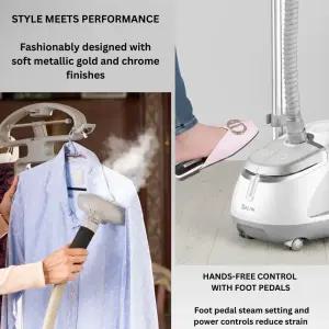 롤 휠 다기능 엑스트라 와이드 행거 패브릭 브러시 및 미니 다림질 패들이 장착된 SALAV GS45-DJ