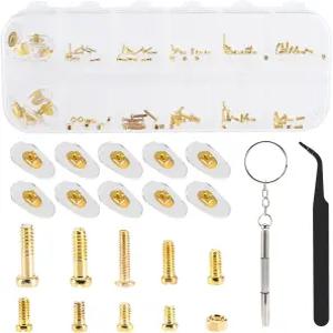 안경 수리 키트 - 노안 시계 수리용 마이크로 드라이버 핀셋이 포함된 112개의 작은 나사 모음 및 5쌍의 코