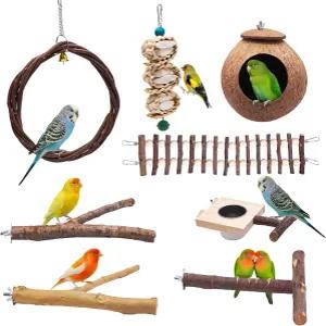 천연 쓰촨 고추 새장 농어는 쿠레 코카티엘 버지에 적합하며 장난감 새 그네 모이통 8피스 나무 농어