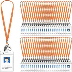 신분증 배지 홀더가 있는 60팩 넥 랜야드 사무용 스트랩 벌크 이름표용 스테인리스 스틸 회전 후크 홀더
