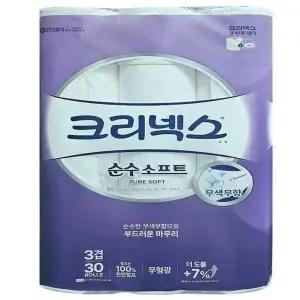 크리넥스 순 수소프트 화장지 30롤 3겹 30m 두루마리 휴지 x3SET(SH) (4...