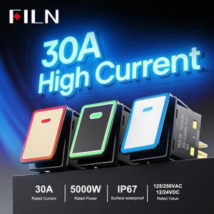 FILN 30A/250V 헤비듀티 4핀 DPST IP67 방수 T85 자동차 보트 해양 토글 로커 스위치 (LED 포함) 12V 24V 1