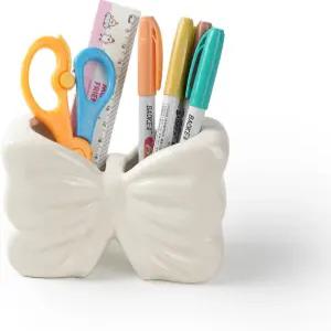 자포스카 보우 펜 홀더 세라믹 책상용 귀여운 스탠드 메이크업 브러시 학교 가정 사무실 책상 장식용흰색