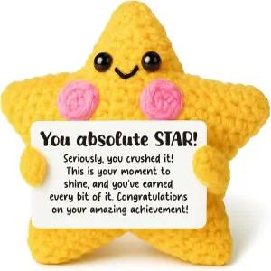 아발린 크로셰 스타 축하 선물 동료를 위한 새로운 직업 및 승진 학생 졸업 기념품 자랑 책상 버디 장식