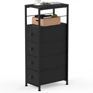 침실용 YBING 좁은 서랍장 슬림한 가슴 정리함 나이트스탠드 나무 선반이 있는 패브릭 서랍 4개 작은