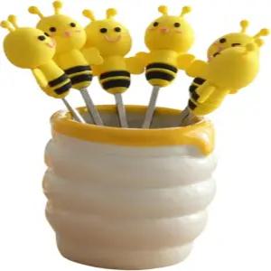 베스토야드 스테인리스 스틸 과일 포크 세트 세라믹 홀더 7개 미니 디저트 추천 파티 애피타이저 간식