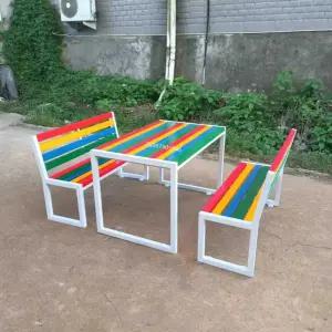 무지개 컬러 야외 테이블 벤치 의자 세트 4인 방부목 플라스틱 목재 카페 펜션 빈티지 예쁜