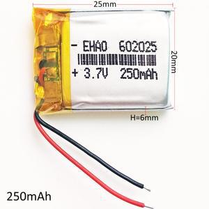 3.7V 250mAh 602025 리튬 폴리머 리튬-Mp3 MP4 MP5 GPS PSP 모바일 블루투스 용 Po 이온 충전식 배터리 셀