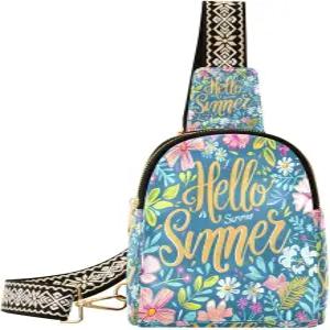 여성 여름 식물성 꽃과 잎 가죽 가슴 가방 여행용 크로스바디 백팩용 슬링백