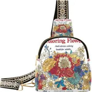 여성 컬러링 플라워용 크로스바디 슬링백 가죽 가슴 가방 여행용 백팩