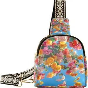 여성용 크로스바디 슬링백 봄 꽃 컬러풀 플라워 가죽 가슴 가방 여행용 백팩