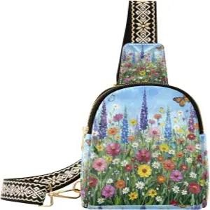 여성용 크로스바디 슬링백 봄 꽃 가죽 가슴 가방 여행용 백팩
