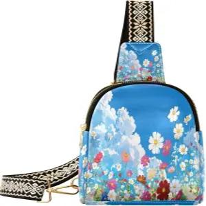 여성 여름 식물용 크로스바디 슬링백 야생화 하늘 가죽 가슴 가방 여행용 백팩