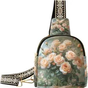 여성 식물용 크로스바디 슬링백 향수 꽃 가죽 가슴 가방 여행용 백팩