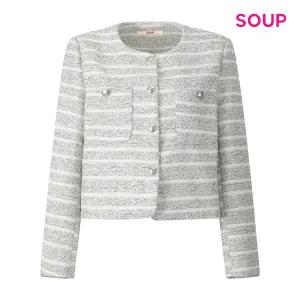 [롯데백화점]SOUP 실버 버튼 스트라이프 트위드 자켓 S63JK03