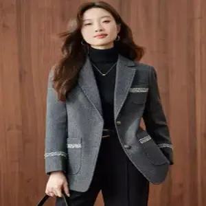 회색 여친 모직 추동 캐주얼 정장 도톰 정장자켓 코트 트렌디 아이템 HT4
