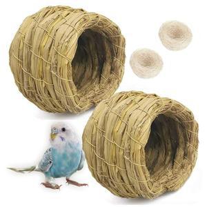 캐서린 4PCS 휴식 핀치 짚새 러브버드 농어 작은 은신처 둥지 장난감 카나리아 천연 잉꼬 번식 매달기 놀이 새장 섬유 앵무새 오두막