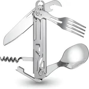 YERGOFE 캠핑 도구 6-in-1 커틀러 - 접이식 포크 나이프 병따개 코르크스크류 배낭 여행 출장용 420