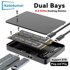 듀얼 베이 M.2 NVMe SSD 인클로저 RGB 10Gbps PCIe 도킹 스테이션 USB3.2 GEN2 솔리드 하드 디스크 박스 어