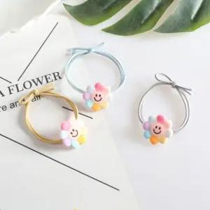 스마일 캔디플라워 머리끈 데일리 리본 파스텔 슈슈 고무줄 컬러 심플 헤어