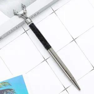 [셀러에이드]비즈니스 유성볼펜 다크 실버 색상 반짝이 사슴 디자인 고급스러운
