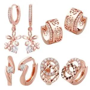 큐빅귀걸이 금침 로즈골드 러블리 플라워 원터치링 귀걸이 14K