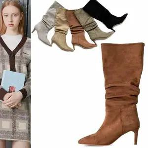 [카미엣뮤즈]셔링 스웨이드 롱 부츠_KM21w115