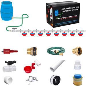 PVC 파이프가 장착된 자동 닭 급수 시스템(실제 완전 세트 파이프라인) - 1/2인치 티 피팅 및 파이프 정원 호스 물탱크, 가금류 급수기 키트에 연결