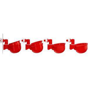 렌타쿱 DIY 워터러 키트 - 삽입물이 포함된 자동 채우기 컵 닭, 오리, 거위, 칠면조, 완두콩, 메추라기에 적합 4팩 + 보너스 1개 포함 (빨간색, 4팩)