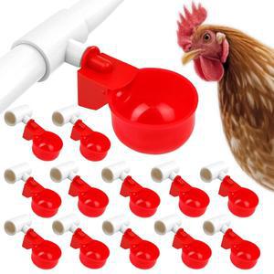 24팩 자동 치킨 워터러 컵 키트, PVC 티 피팅이 포함된 중력식 가금류 음용기(닭, 오리, 칠면조용 1/2인치 파이프 시스템) (12컵 + 12개의 티, 24피스 키트)