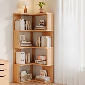 단단한 나무 선반 바닥 코너 조립 책장 거실 코너 책장 쉬운 책장 다층 코너