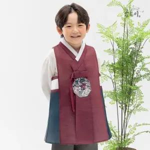 [금동이한복]AM234 남빨강팔각보 아동한복 남아한복