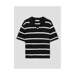 에잇세컨즈 8SECONDS 칼라넥 스트라이프 반소매 풀오버 블랙 390702