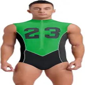 프리빌리 남성 원피스 민소매 바디수트 레슬링 싱글츠 레오타드 수영복 스포츠웨어 그린 블랙 X-대형