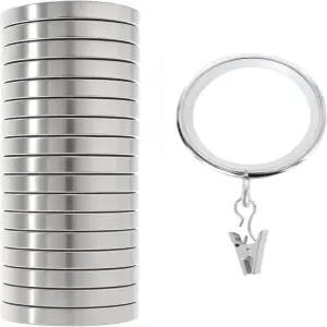 YOLEA Co 클립이 있는 프리미엄 18팩 커튼 링 - 2.5배 더 두꺼운 헤비 듀티 금속 드레이퍼 1.71 직경