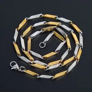 체인목걸이 콤비 대나무 써지컬스틸 골드+실버 남자목 체인목걸이