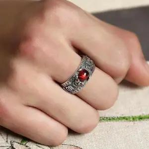 불자반지 레트로 두꺼비 가닛 반지 심경 석류석 장식 소품