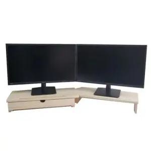 듀얼모니터거치대 우드핏 서랍 듀얼 모니터받침대 1단 기본(54+54+서랍)