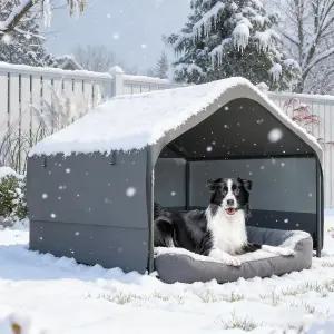 초대형 반려견 그늘막 4 x4 x3 방수 3면 통기성 메쉬 창문이 있는 야외 텐트 캐노피 반려동물 중형 대형견