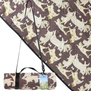 픽얄로 야외 피크닉 담요 갈색 캣앤독 60 x80 모래 방지 해변 방수 캠핑 활동을 위한 접이식