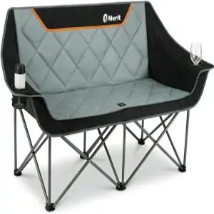 EmerIT 오버사이즈 풀 패딩 캠핑 의자 헤비 듀티 650파운드 접이식 러브시트 컵 홀더가 있는 쿼드 폴드