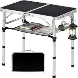 접이식 피크닉 테이블 2피트 휴대용 캠핑 높이 조절 가능 금속 알루미늄 경량 소형 야외 카드 손잡이 포함