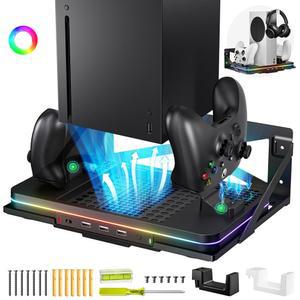 냉각 팬 액세서리가 장착된 Xbox Series X/S용 올니스 월 마운트 충전 스탠드, 3개의 USB 포트가 있는 스테