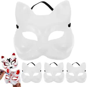 텐디코코 4pc 고양이 마스크 DIY 블랭크 페인팅 폭스 미완성 화이트 플라스틱 공예 할로윈 가면극